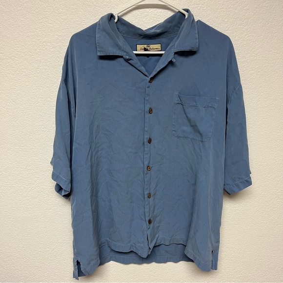 Tommy Bahama 100% Silk Mens Light Blue Button Down Short Sleeve Shirt size XL - Picture 2 of 5